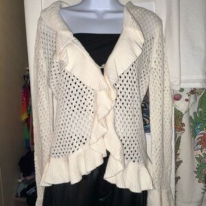 y2k Faded Glory Elegant Cream Ruffle Sweater